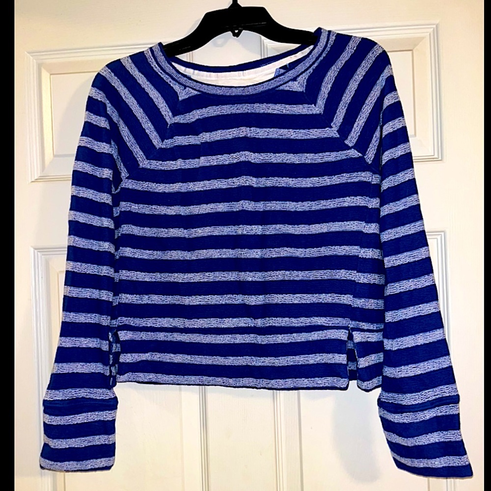 Boutique Blue and White Striped Crop Sweater